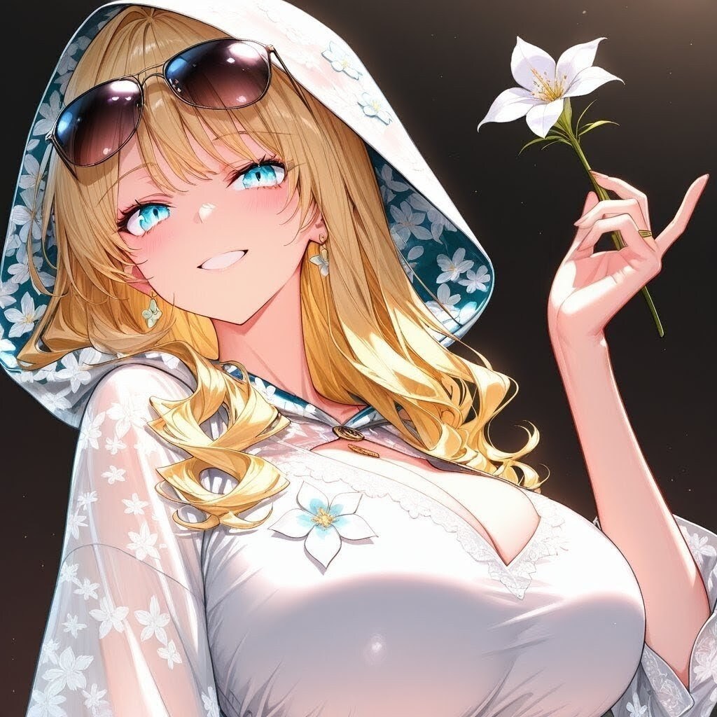なつみさんに花柄頭巾をプレゼント