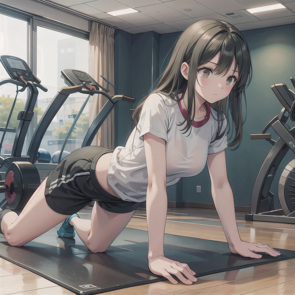 黒髪ロングで筋トレの少女１０