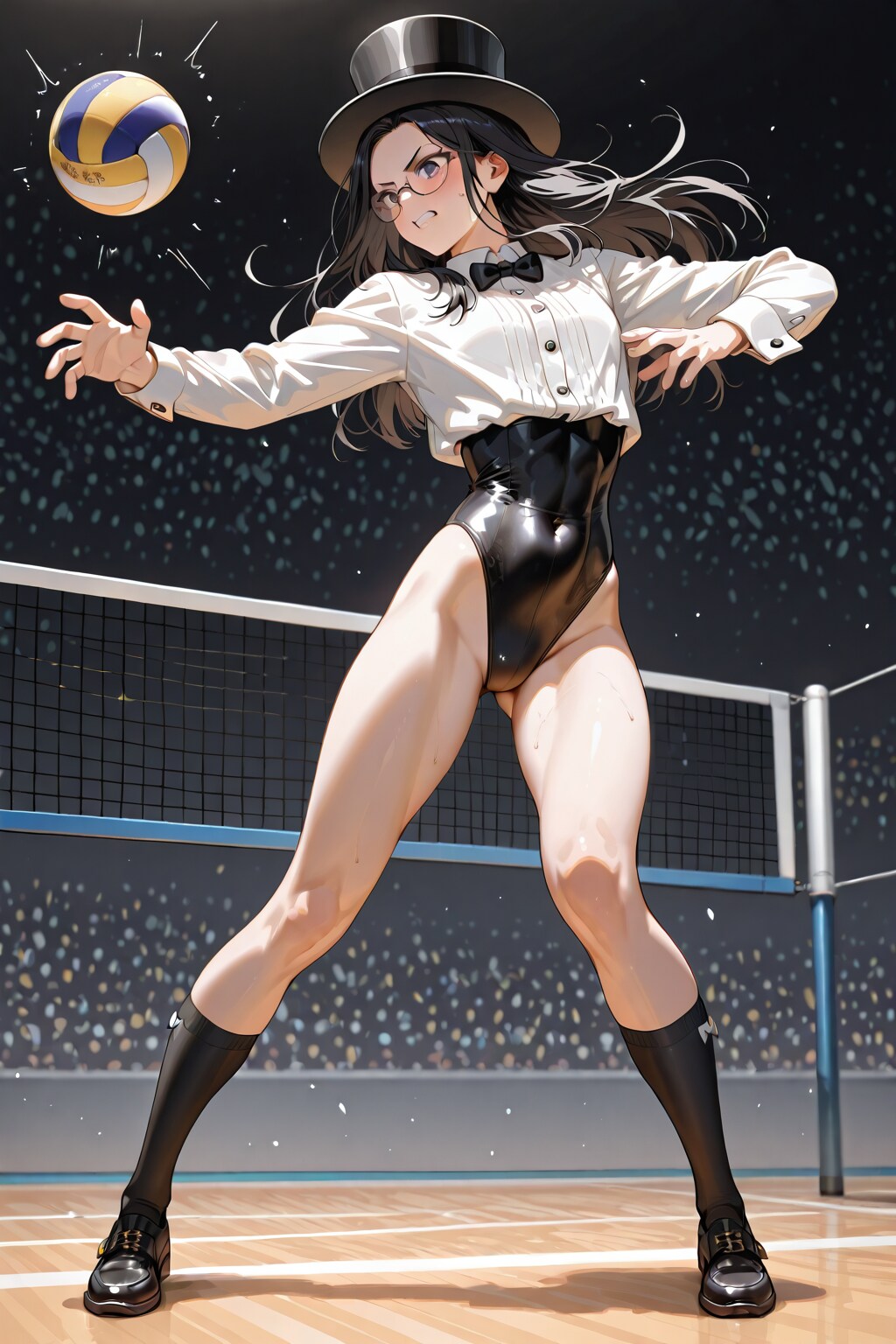 黒髪ナイスバディー美女のハイレグバレーボール