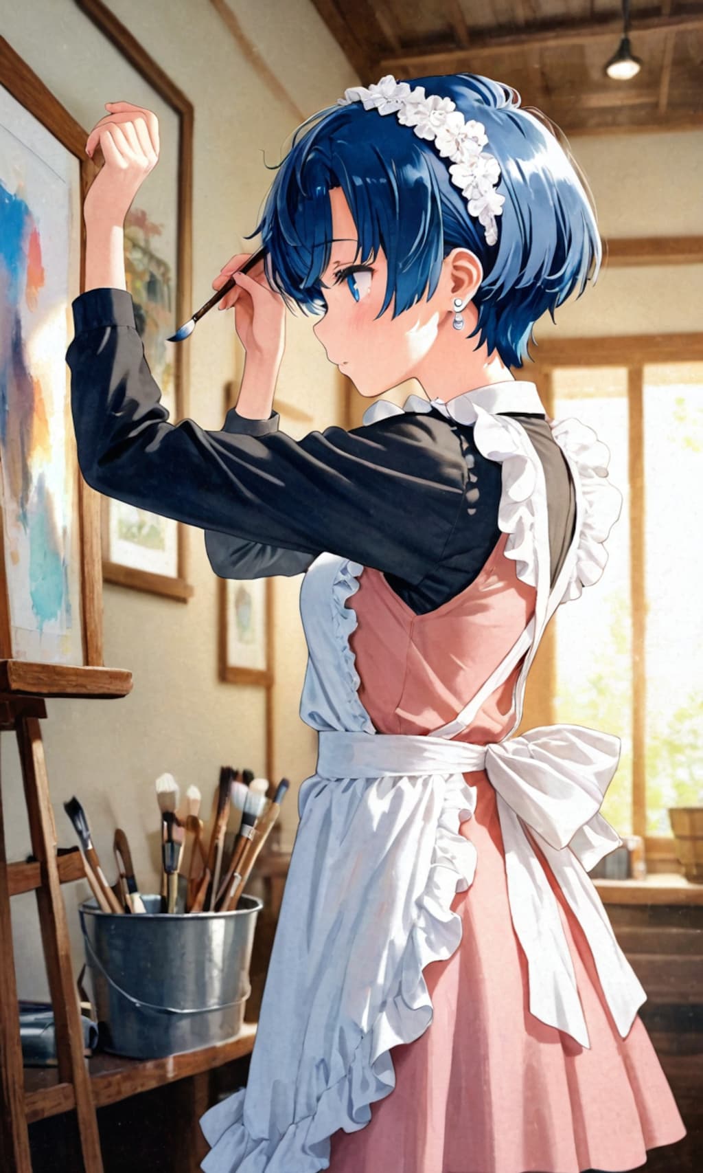 絵筆を手にした柑菜ちゃん