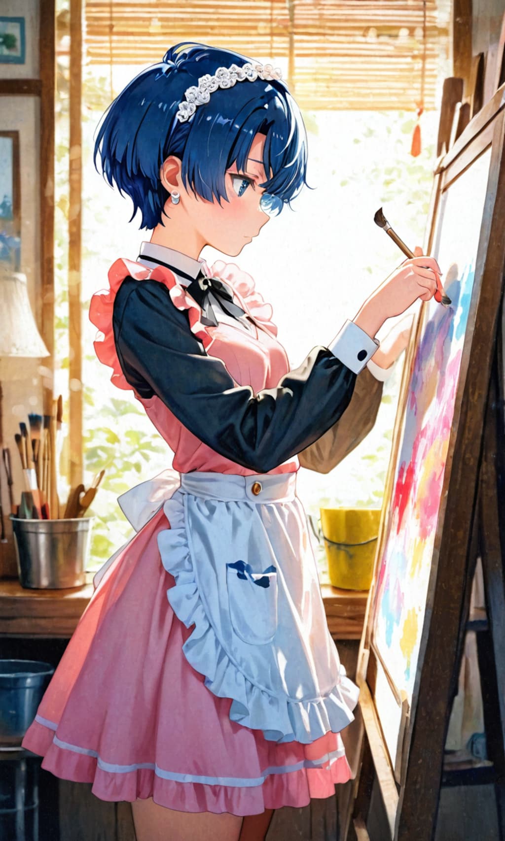 絵筆を手にした柑菜ちゃん