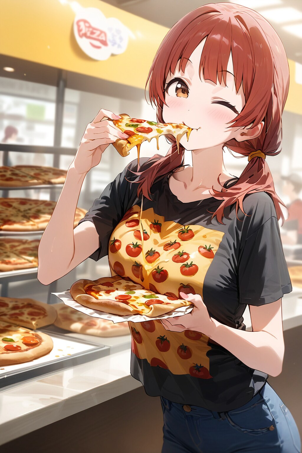 ピザ好きな赤髪ちゃん | の人気AIイラスト・グラビア