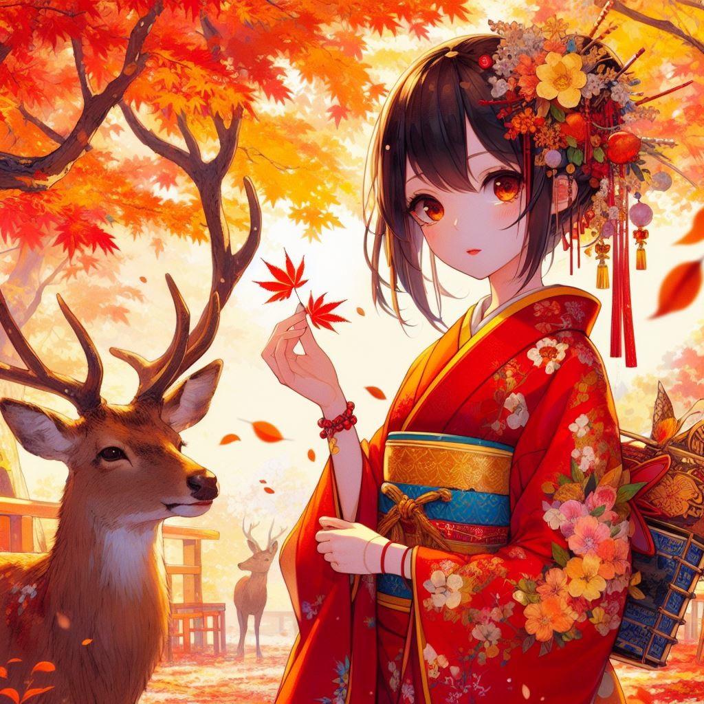 神無月／紅葉に鹿