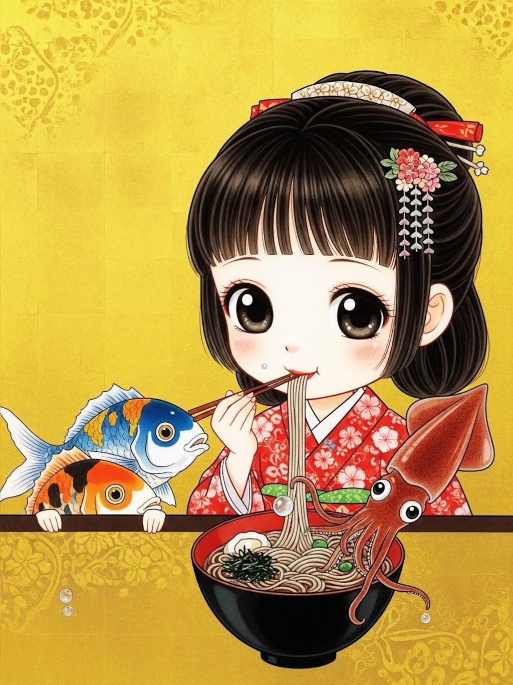 魚と烏賊と蕎麦を食う