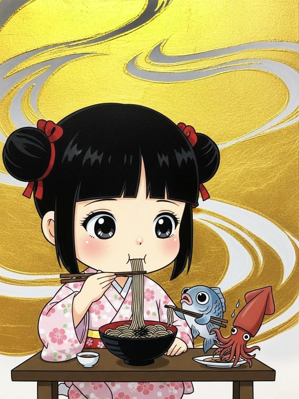 魚と烏賊と蕎麦を食う