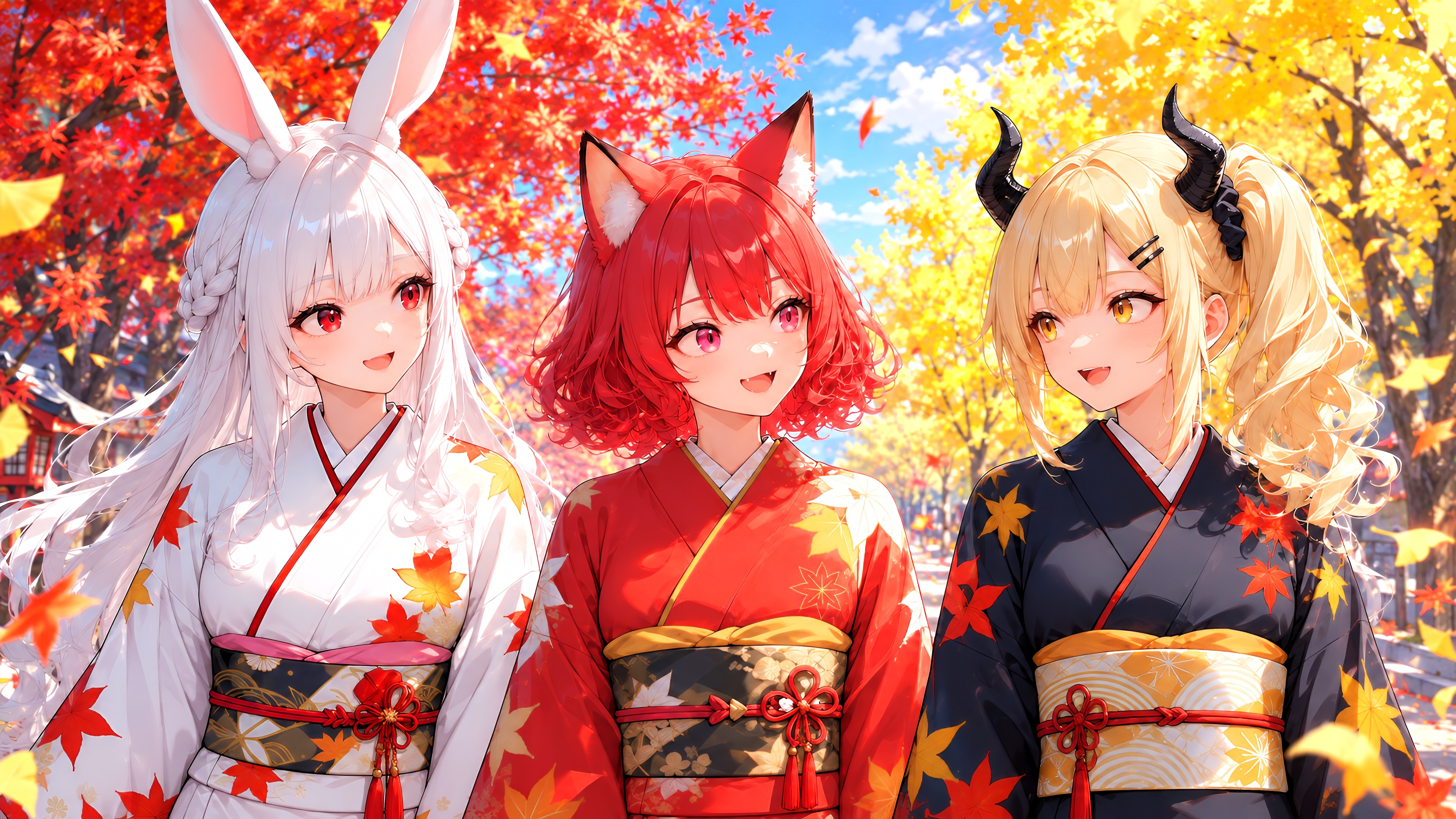 エリアーヌさんとカエデさんと秋の散歩な女鬼高生さん | の人気AIイラスト・グラビア