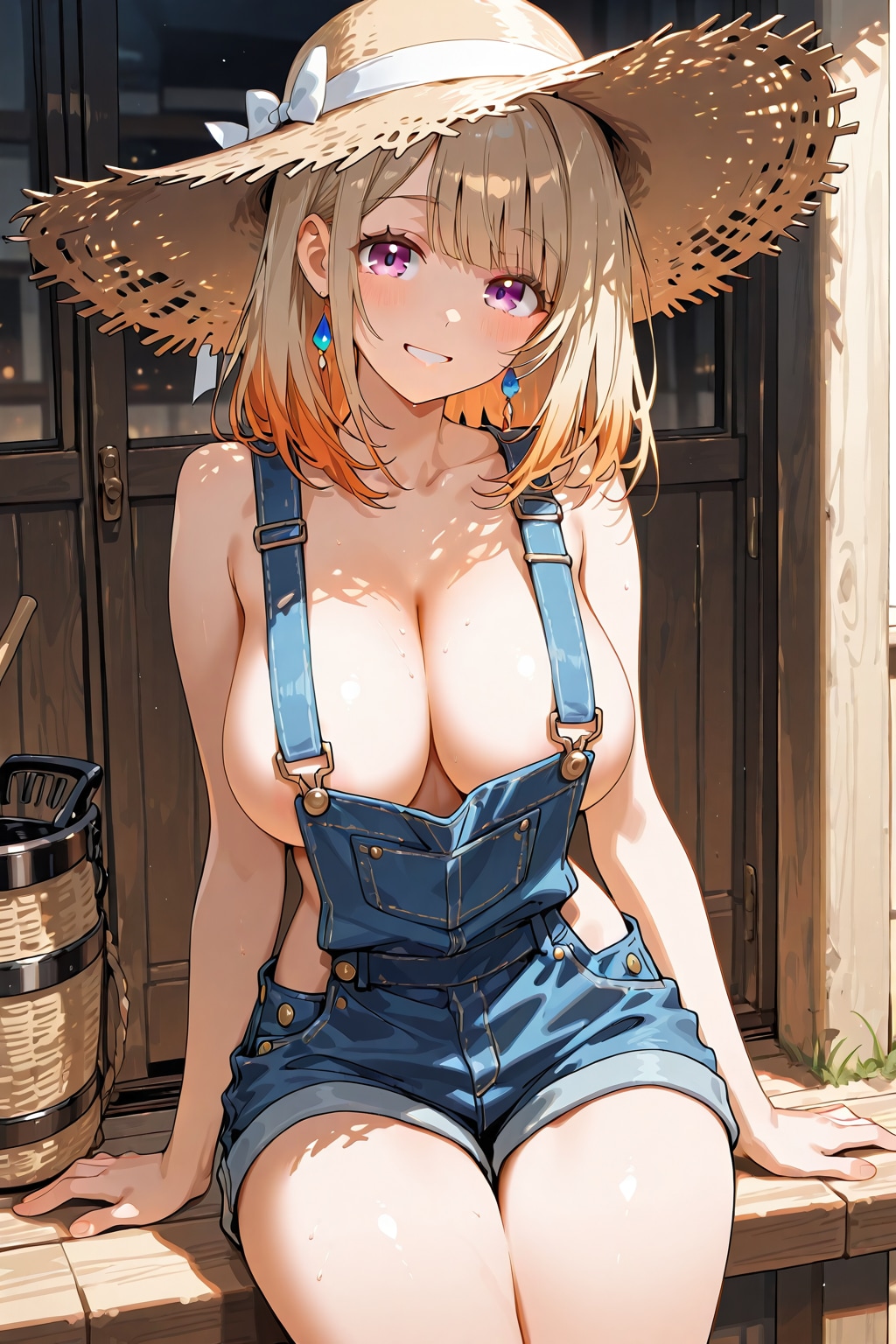 裸オーバーオール