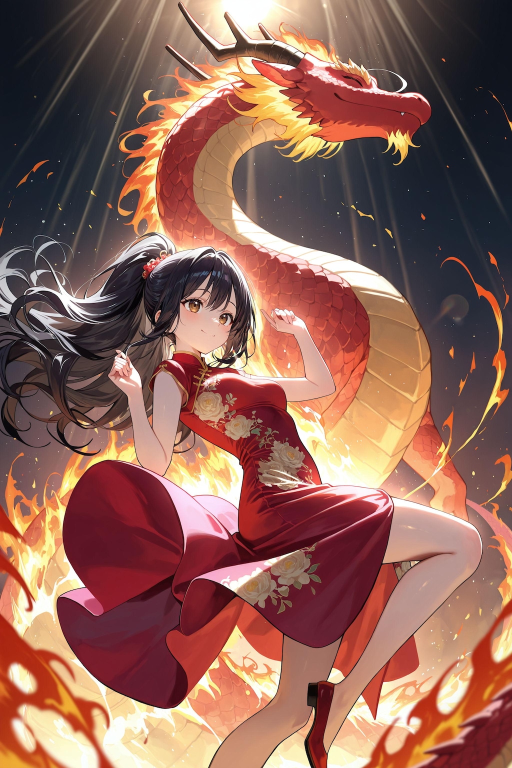 ドラゴン使いの少女（美龍さんと火竜サラマンダーさん）