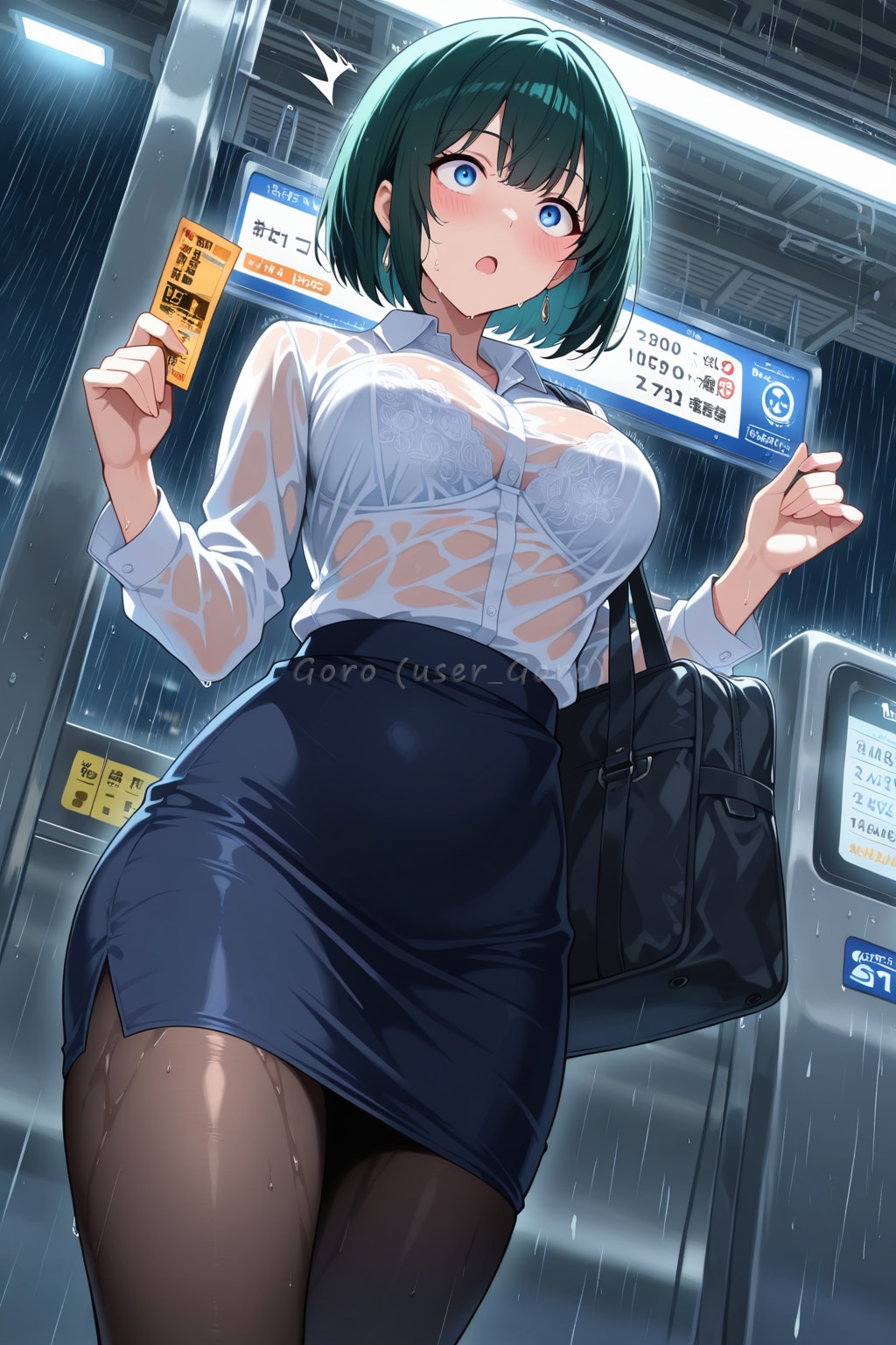雨の中電車に乗り遅れたOL