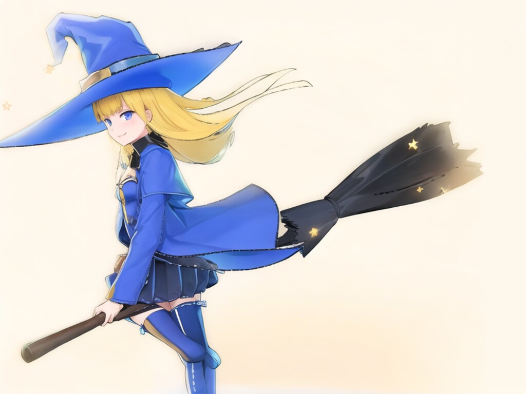 箒で飛び立つ魔女っ娘（12枚　> ボタンを連打するとアニメーションっぽくなります！）