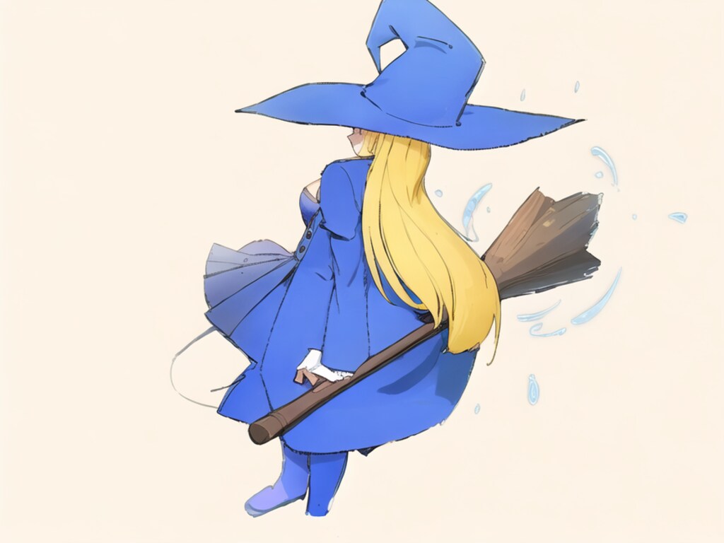 箒で飛び立つ魔女っ娘（12枚　> ボタンを連打するとアニメーションっぽくなります！）