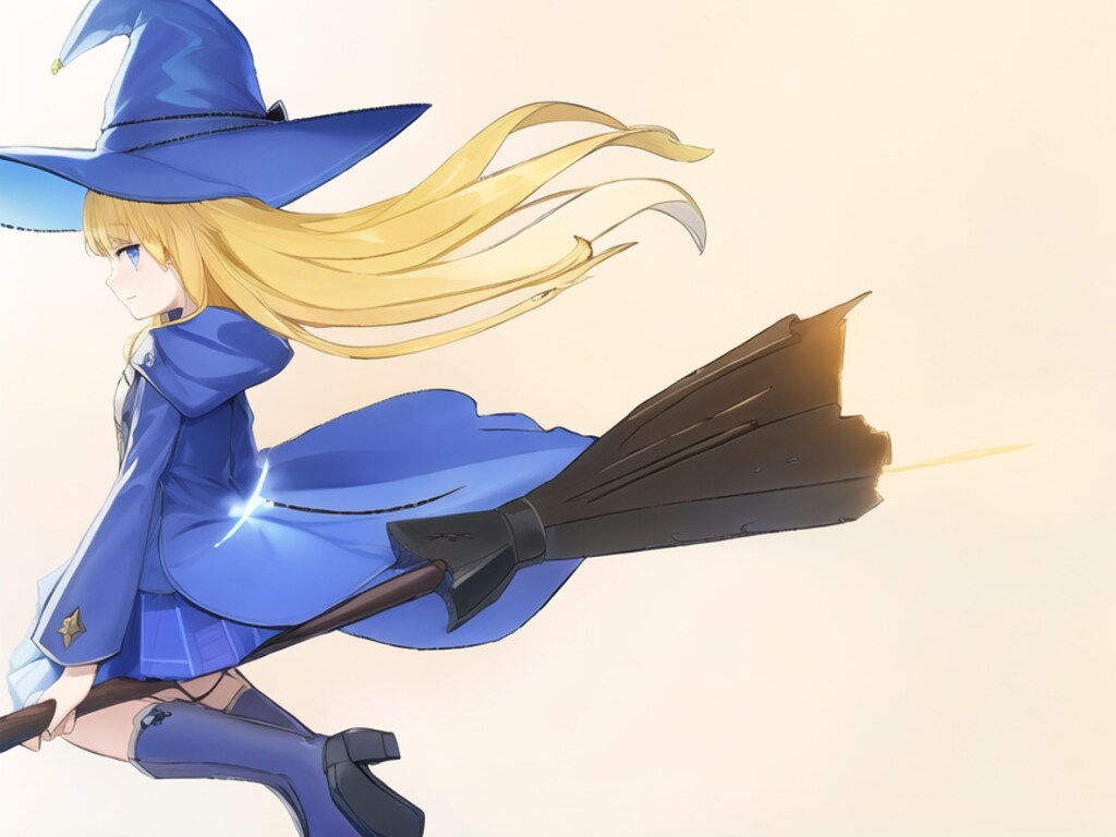 箒で飛び立つ魔女っ娘（12枚　> ボタンを連打するとアニメーションっぽくなります！）