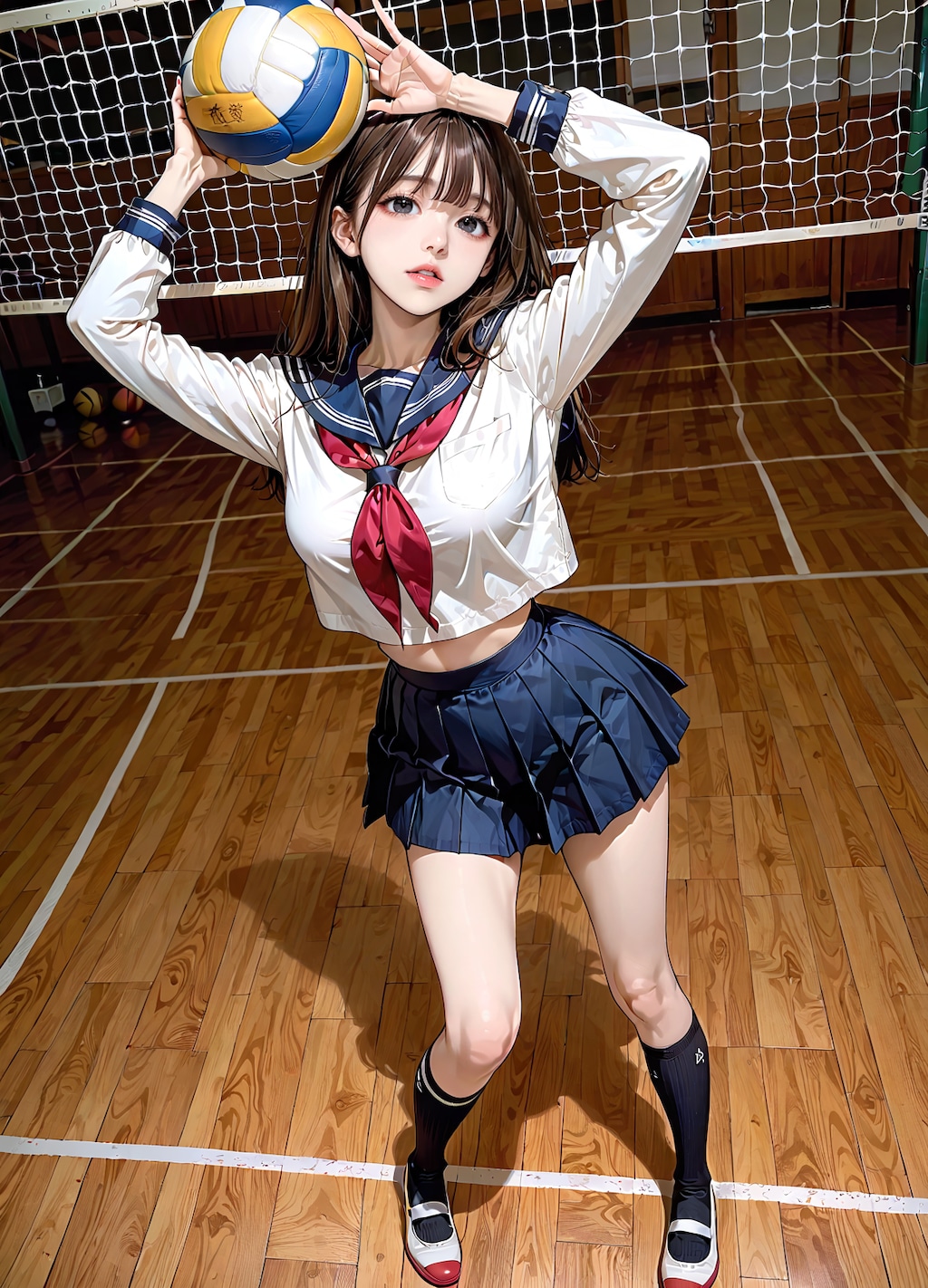 ボールで遊ぶセーラー服