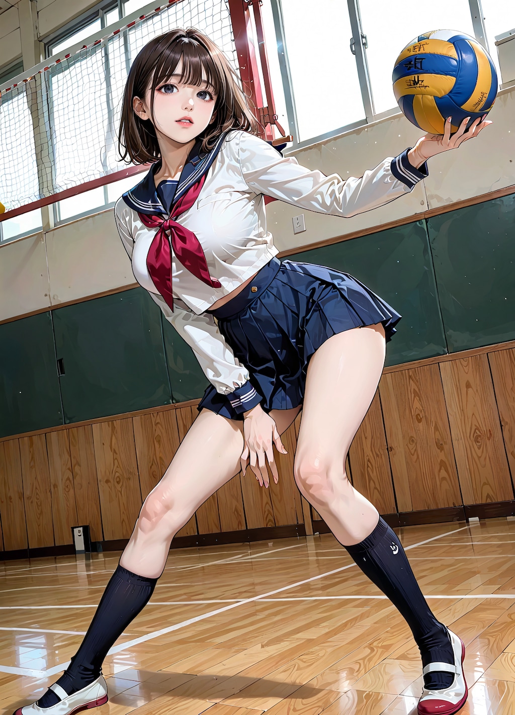 ボールで遊ぶセーラー服