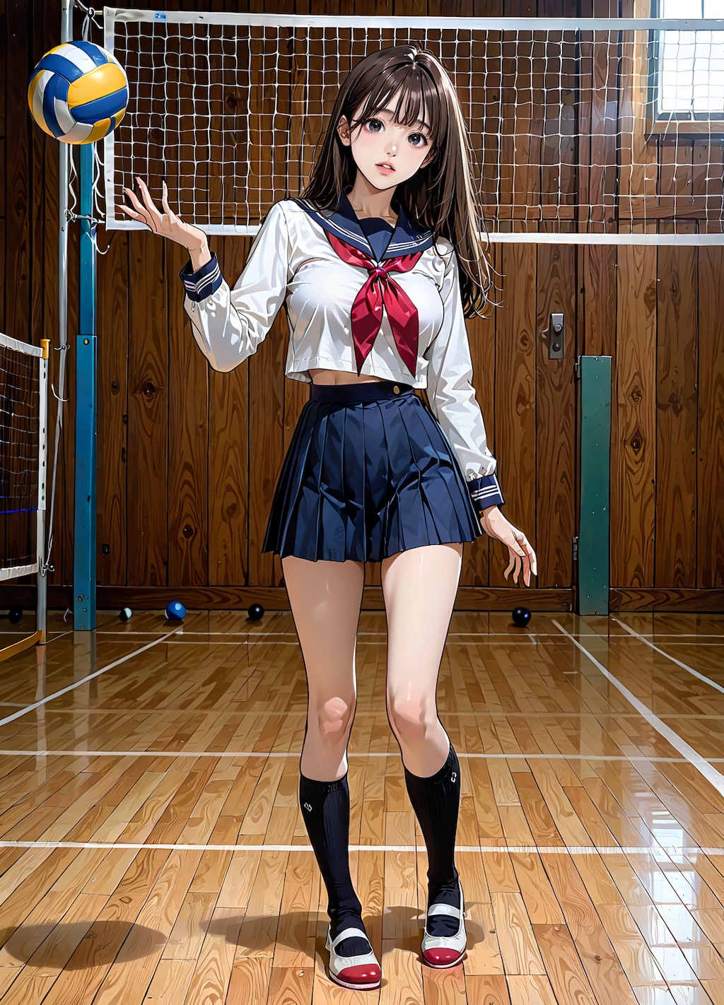 ボールで遊ぶセーラー服