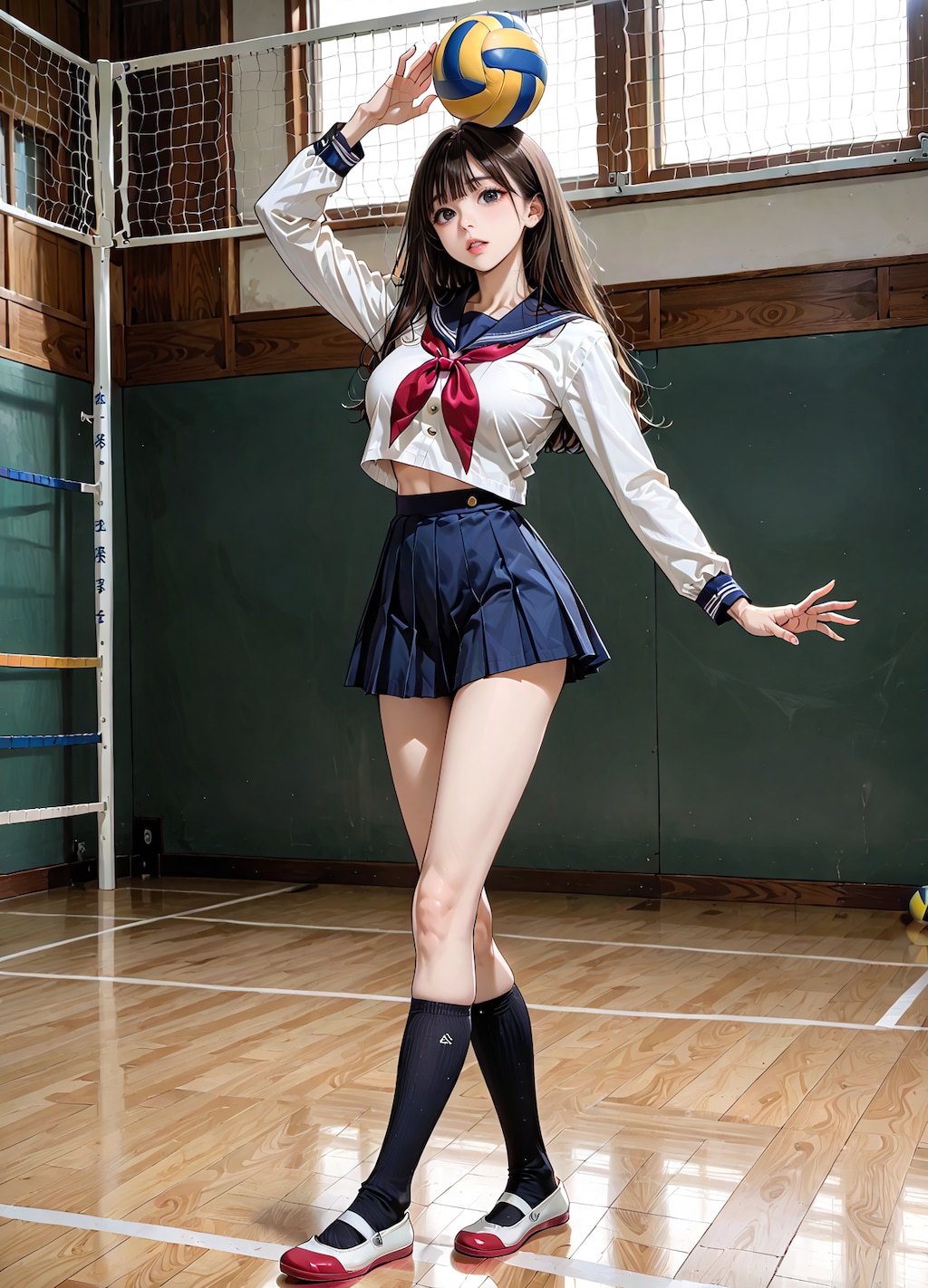 ボールで遊ぶセーラー服