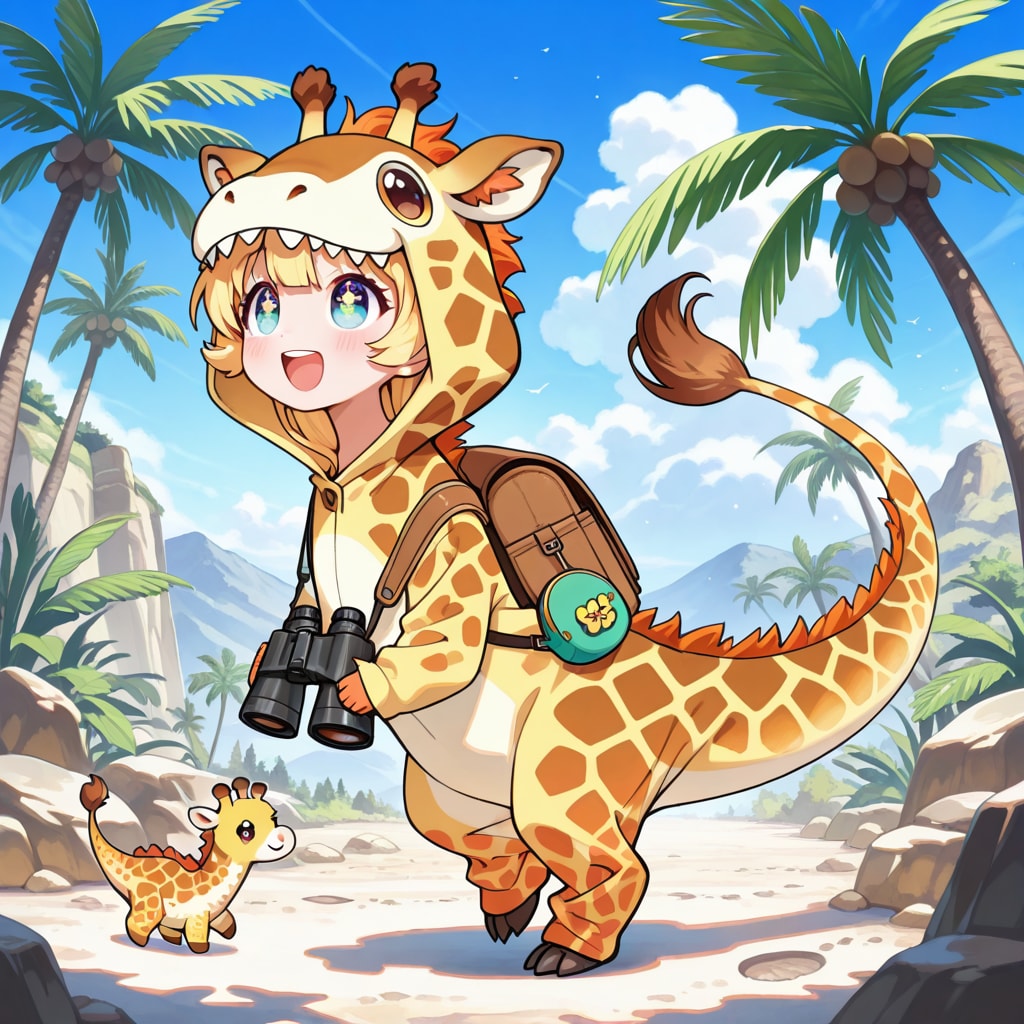 恐竜っぽいキリン着ぐるみちび子ちゃん | の人気AIイラスト・グラビア