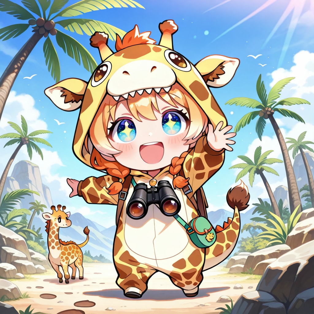 恐竜っぽいキリン着ぐるみちび子ちゃん