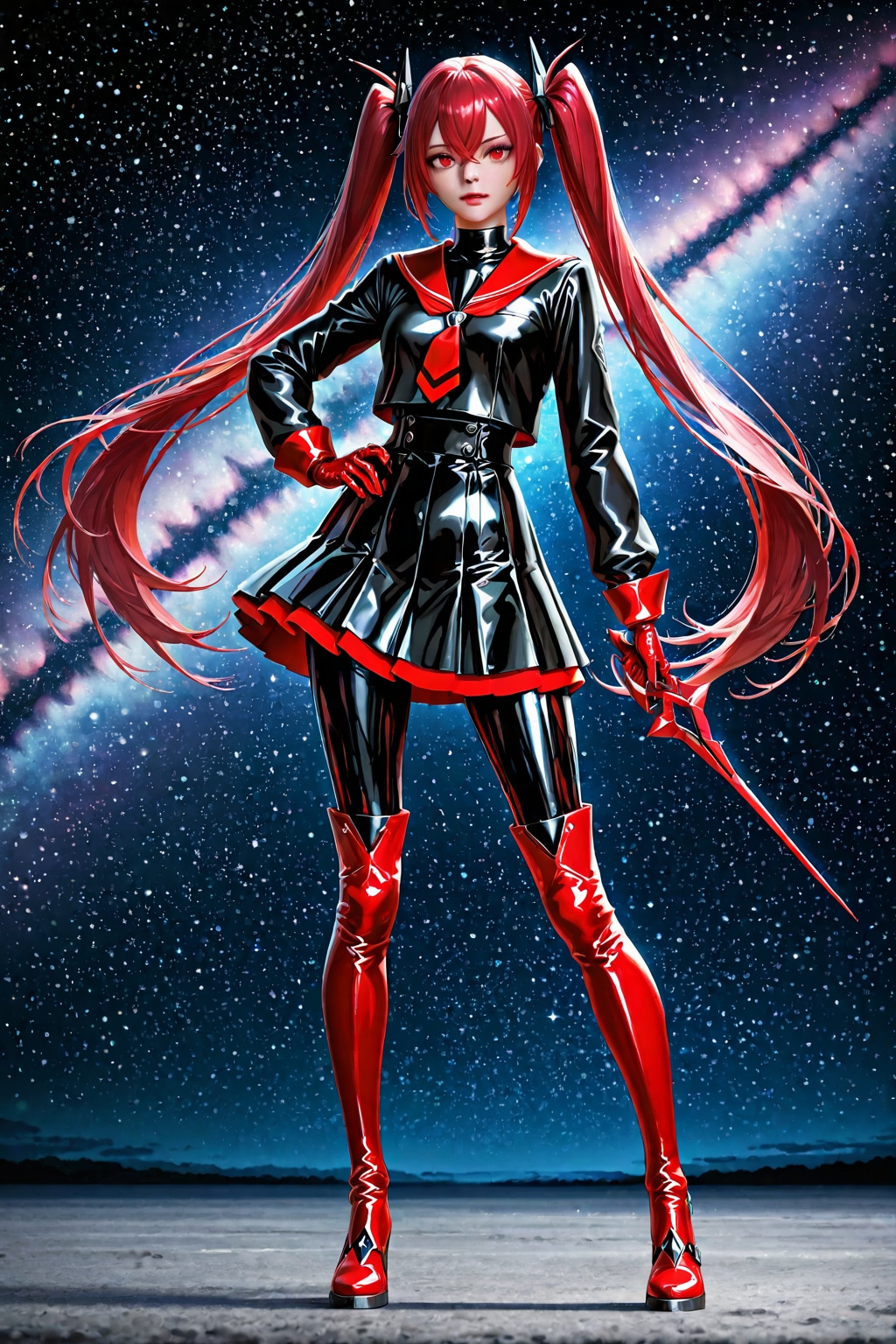 メタリッククリムゾンレッドセーラー服