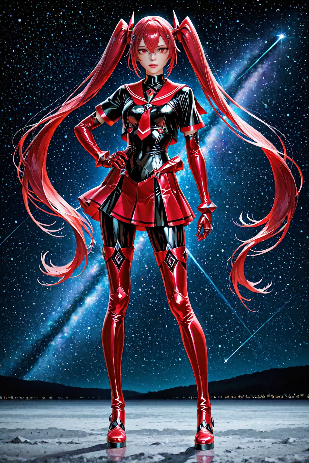 メタリッククリムゾンレッドセーラー服