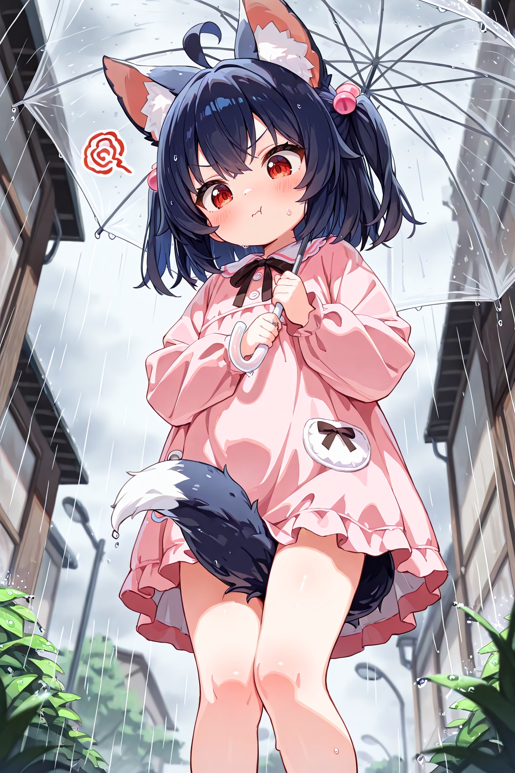 尻尾が濡れてご機嫌ナナメなケモミミ少女