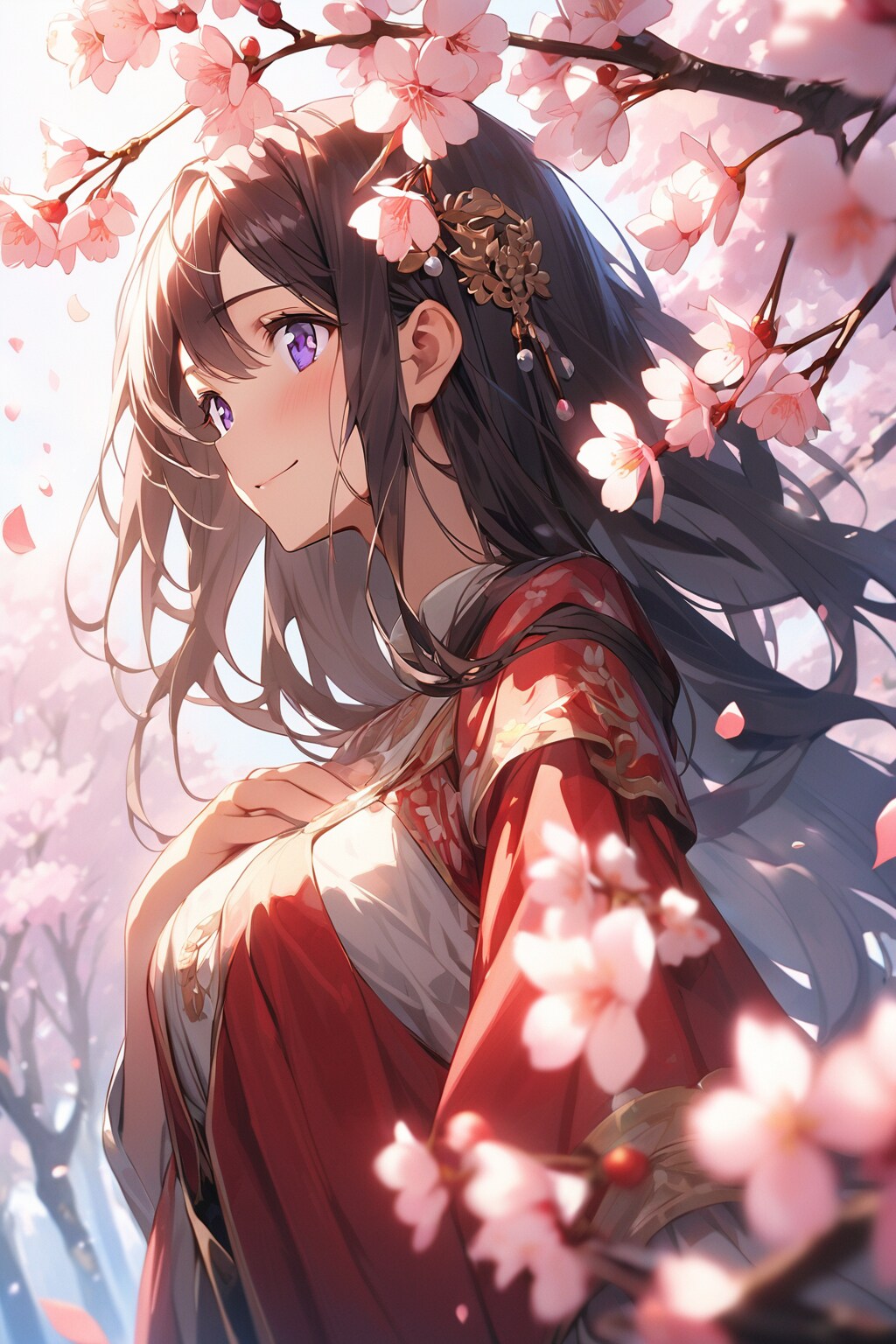 桜の花に囲まれて