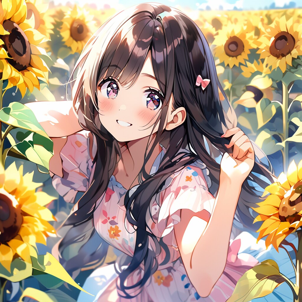 黒髪さんとひまわりと笑顔 | の人気AIイラスト・グラビア