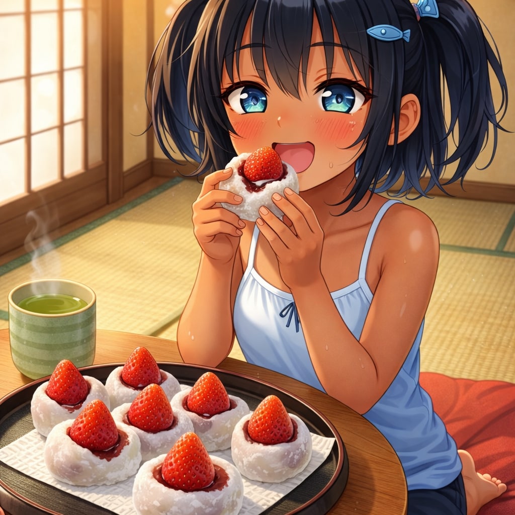 いちご大福を食べるこなつちゃん | の人気AIイラスト・グラビア