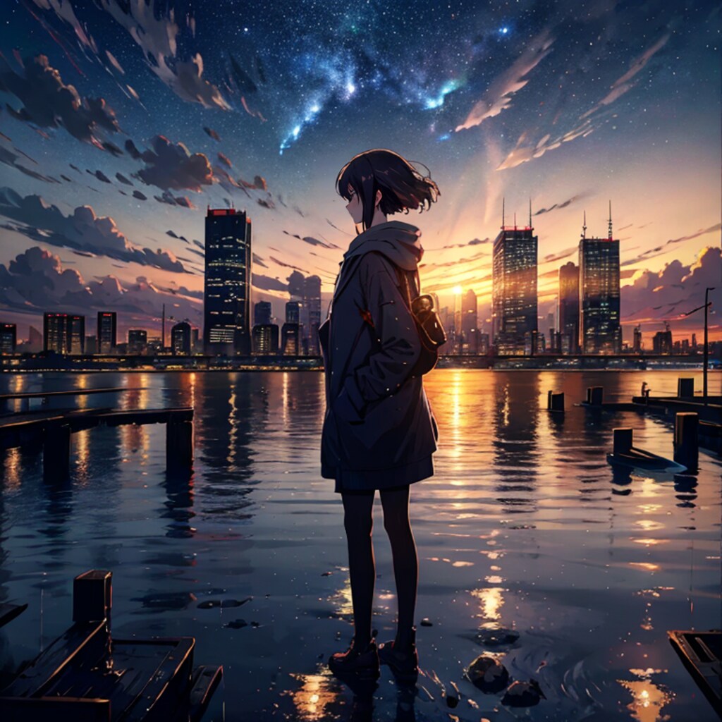 習作3（ビルと星空）