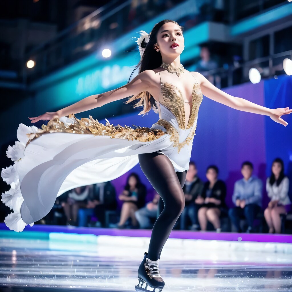 黒髪ロングでアイススケートの美女４８