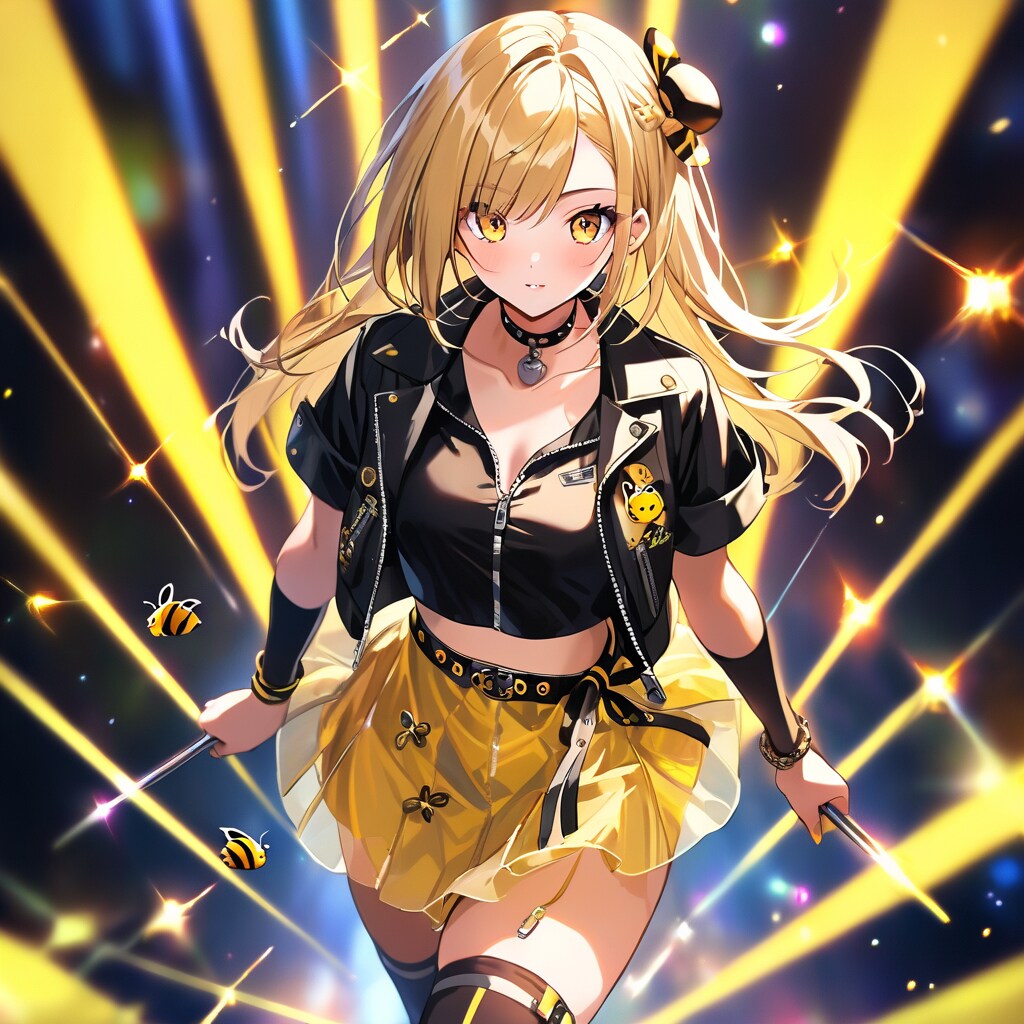 上目遣いしてるハチ系美少女ドラマー
