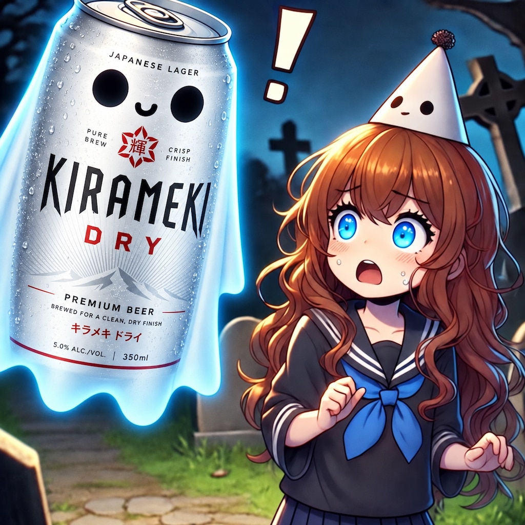 ビール缶の幽霊に驚かされる小さな女の子