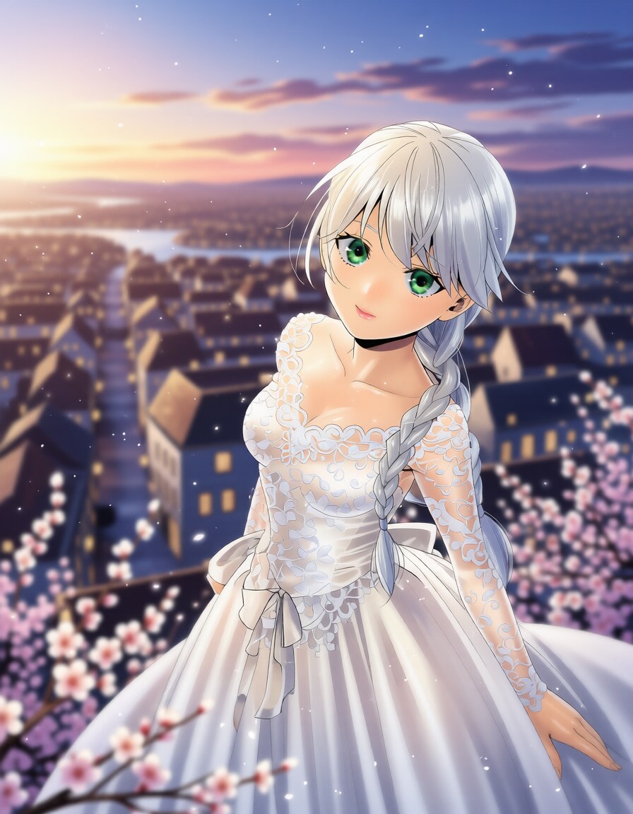 夕暮れの街と白いウェディングドレス２ | の人気AIイラスト・グラビア