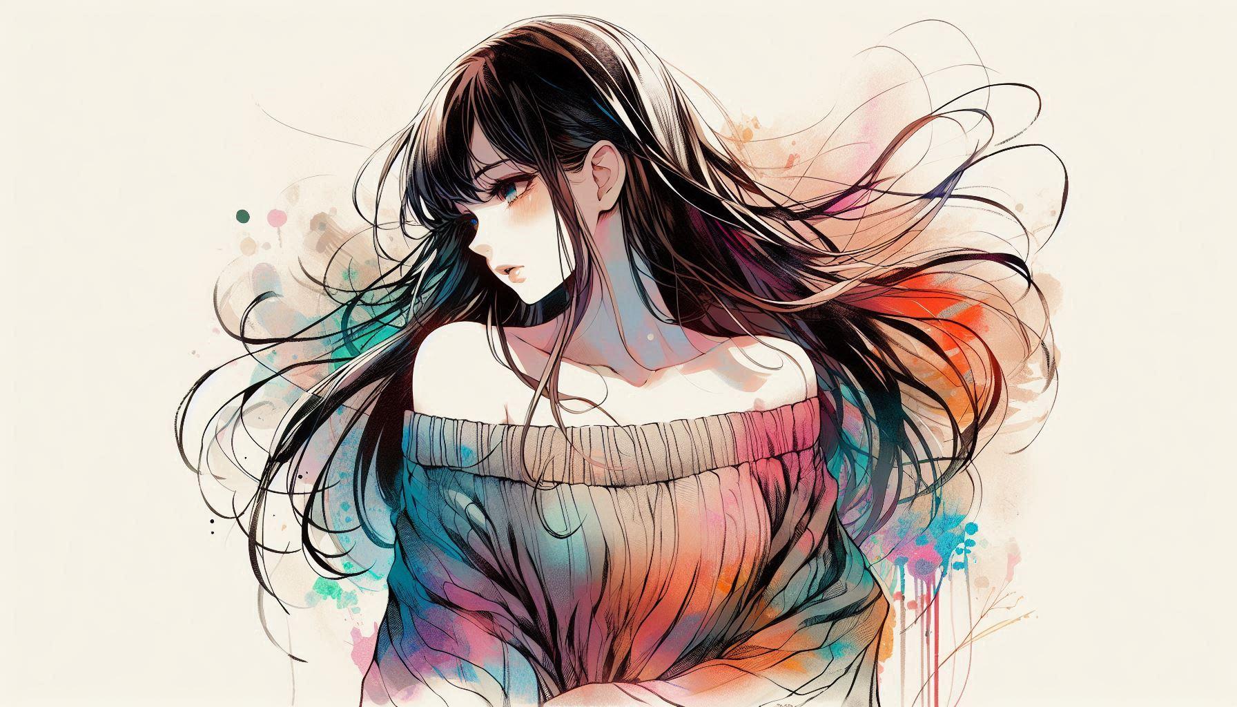 ニットのオフショルダー | の人気AIイラスト・グラビア