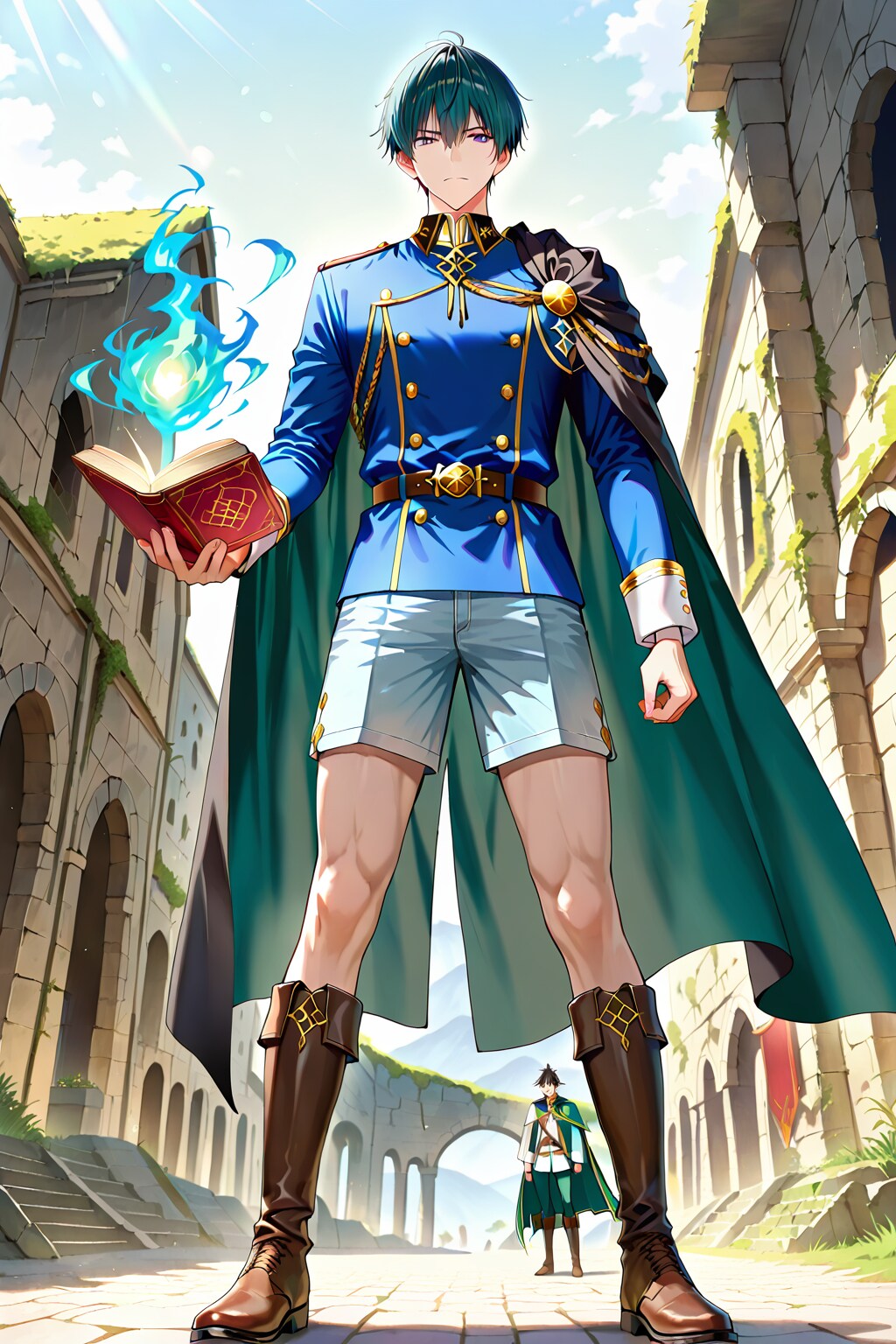 ファンタジーな古代遺跡の前、大きな男性魔導師1-1-1-1-3-3