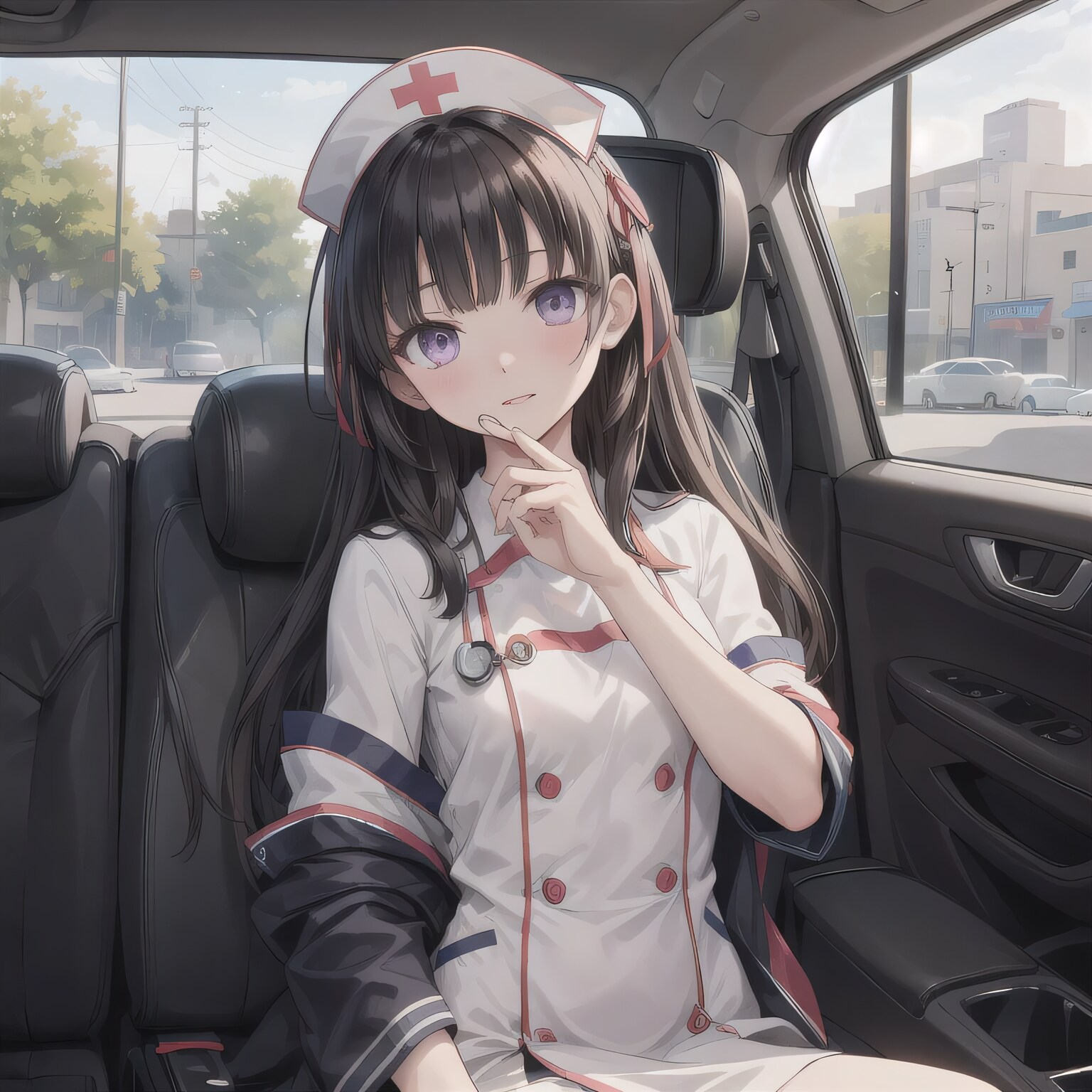 黒髪ロングで車内の少女７ | の人気AIイラスト・グラビア