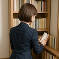 本棚を整理する女性 3枚目