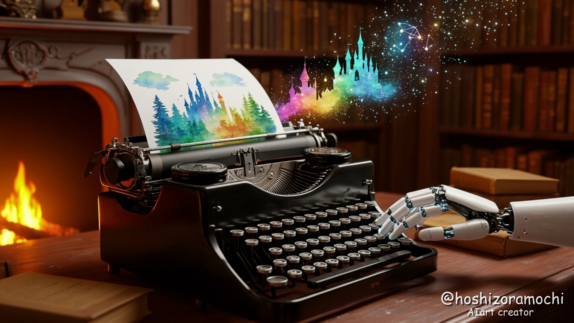 タイプライターから溢れる色彩世界 - A world of color overflowing from a typewriter | の人気AIイラスト・グラビア