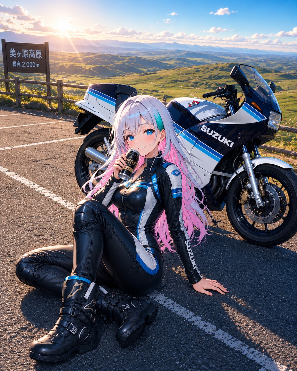 鈴木ちゃんRGΓ250でワインディングを走るの図