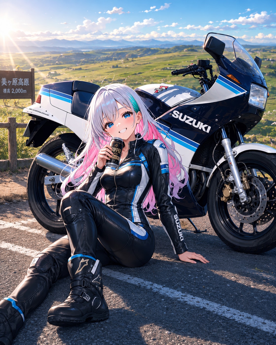 鈴木ちゃんRGΓ250でワインディングを走るの図