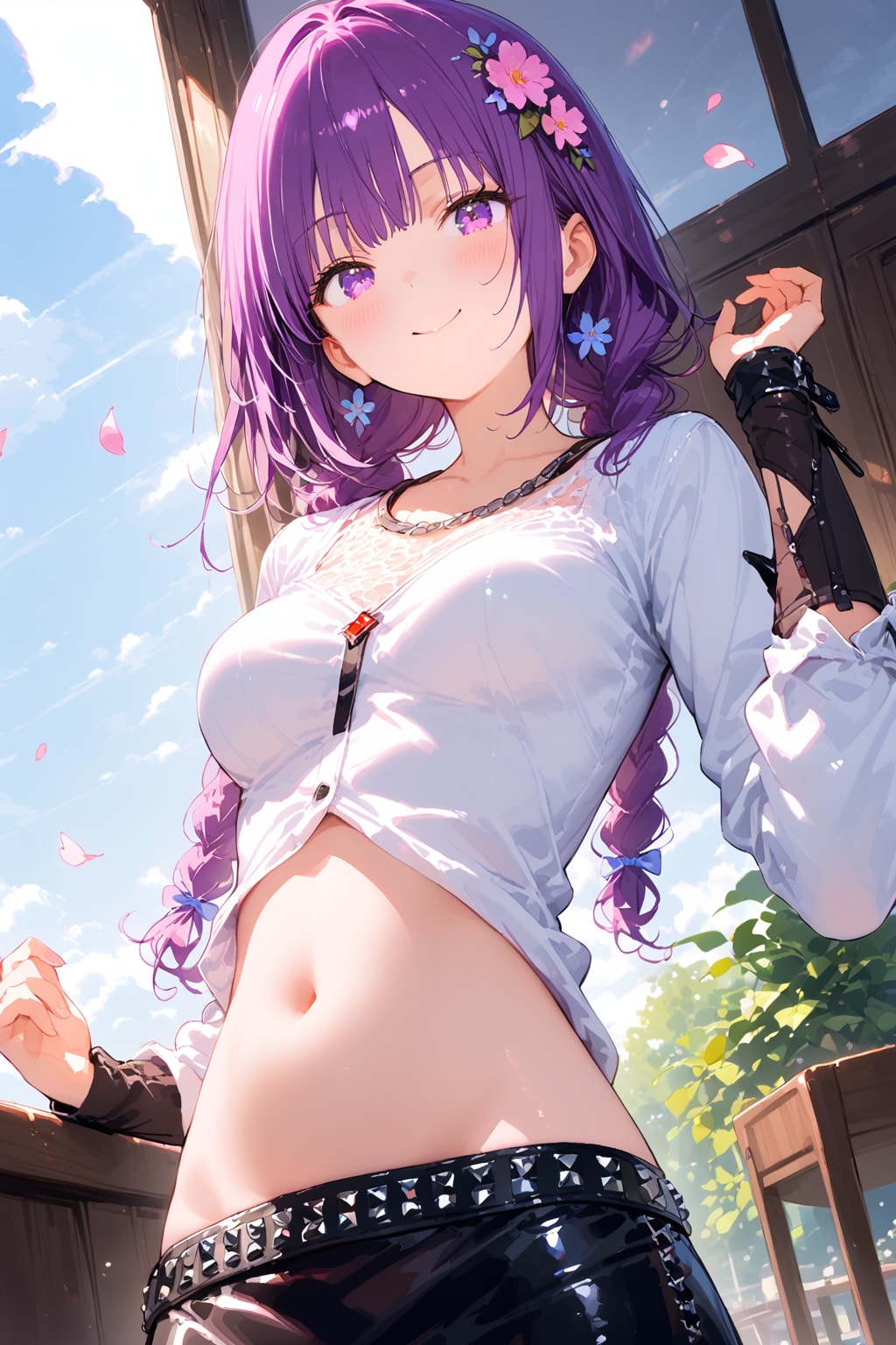 ひと足早い絵梨奈ちゃんの夏先取り？ファッション❤️(背景に桜がありますが暖かい陽気なシチュエーションです)