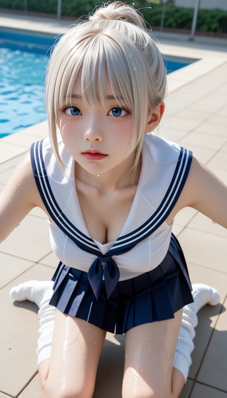 「ボクの推し、見つけたヨ…❤️」プールサイドで佇む白銀美少女、その美しさが『限界突破』すぎて、もう、メロメロ、です。💦💦