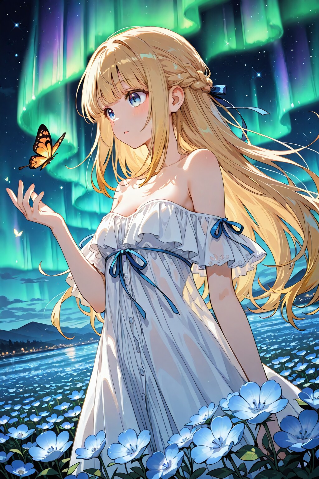 幻想的なネモフィラと少女の絵 | の人気AIイラスト・グラビア