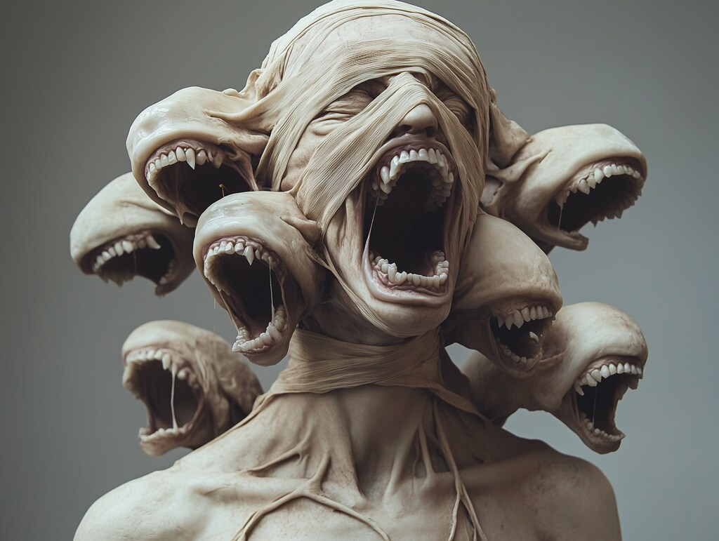 嘲弄の悪魔の木彫り像