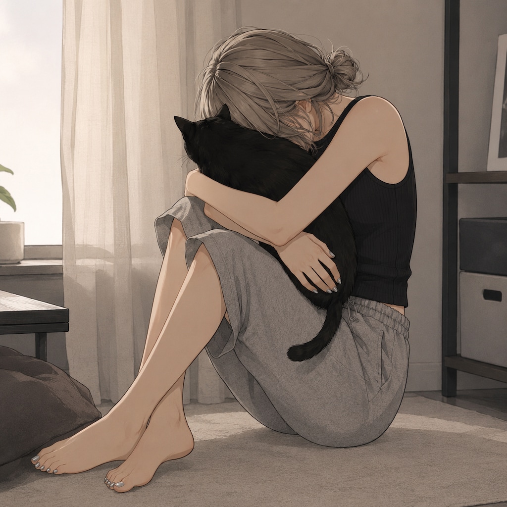 にゃんこに顔を埋めるクールちゃん🖤