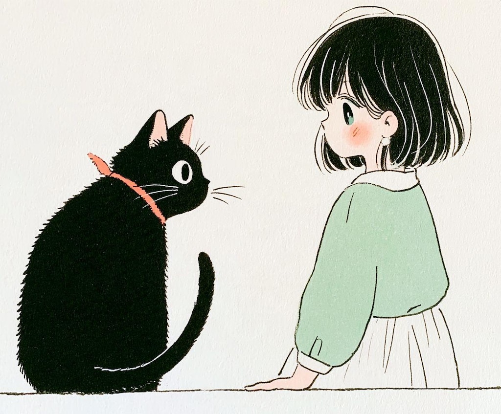 女の子と猫