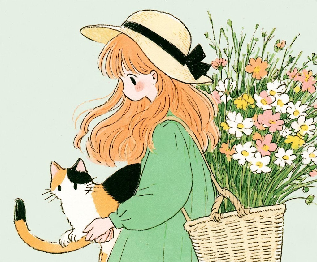 女の子と猫