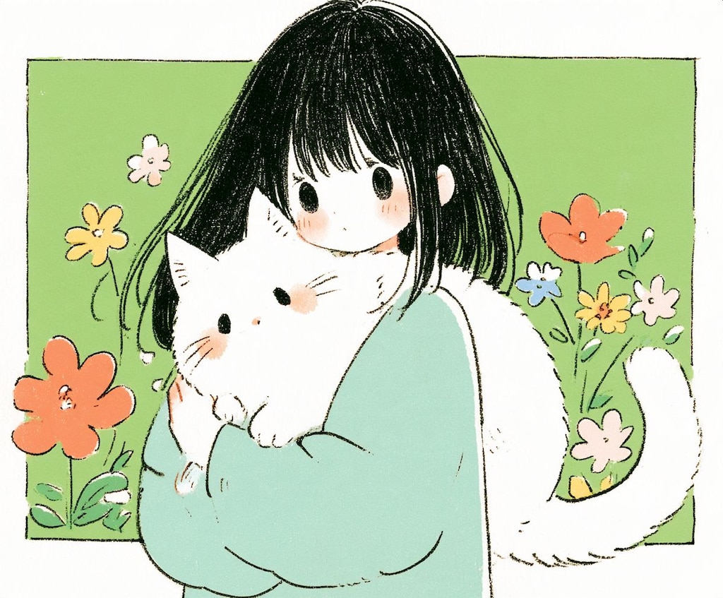 女の子と猫