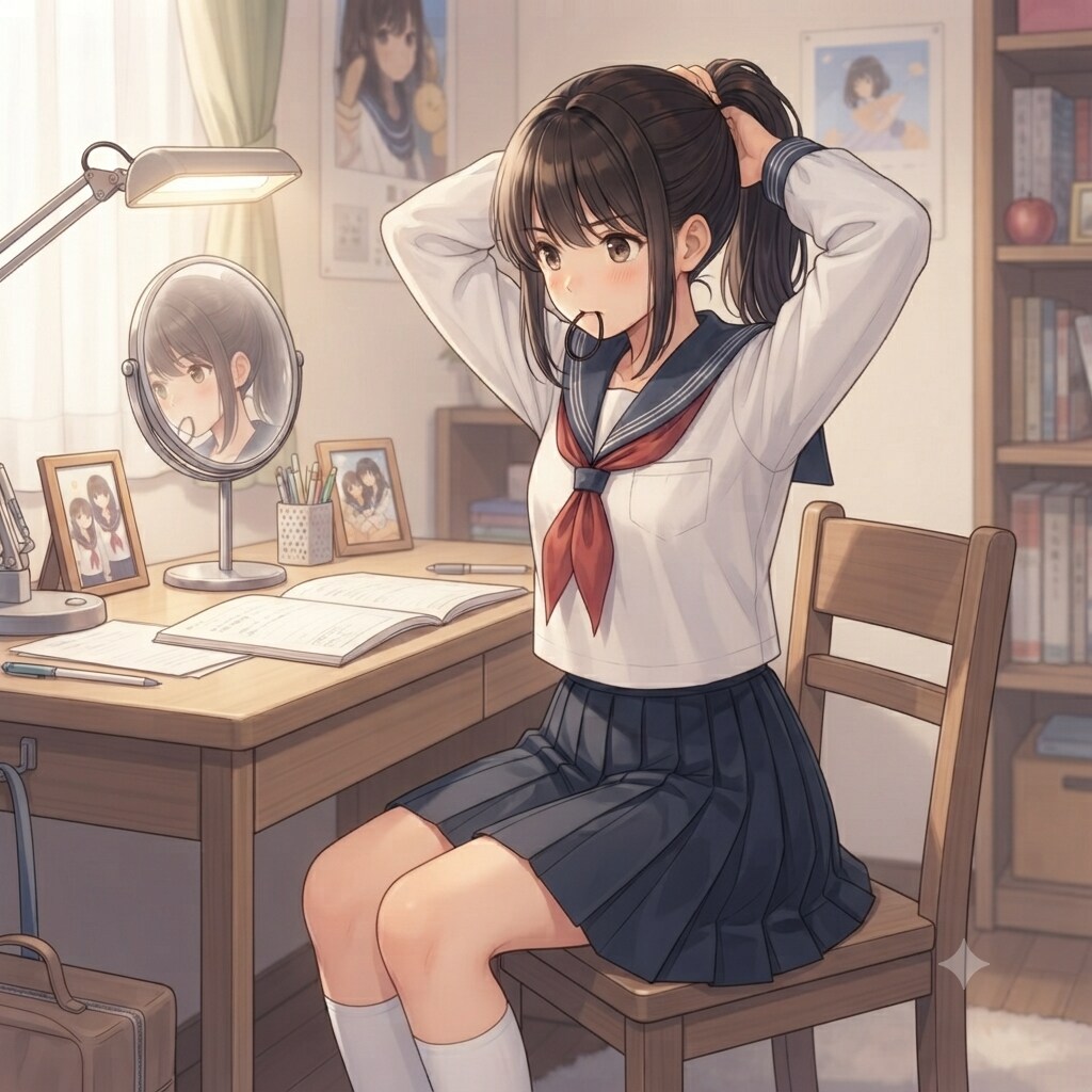 髪を結う少女