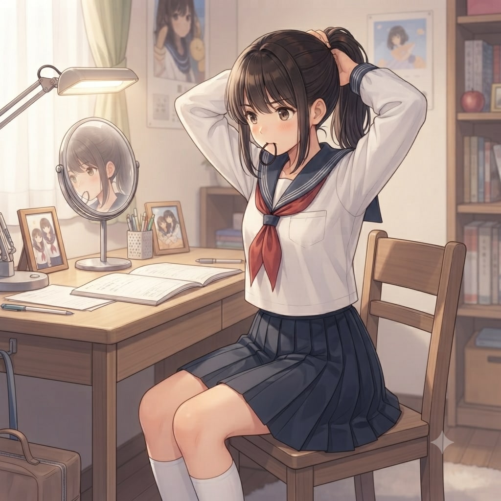 髪を結う少女
